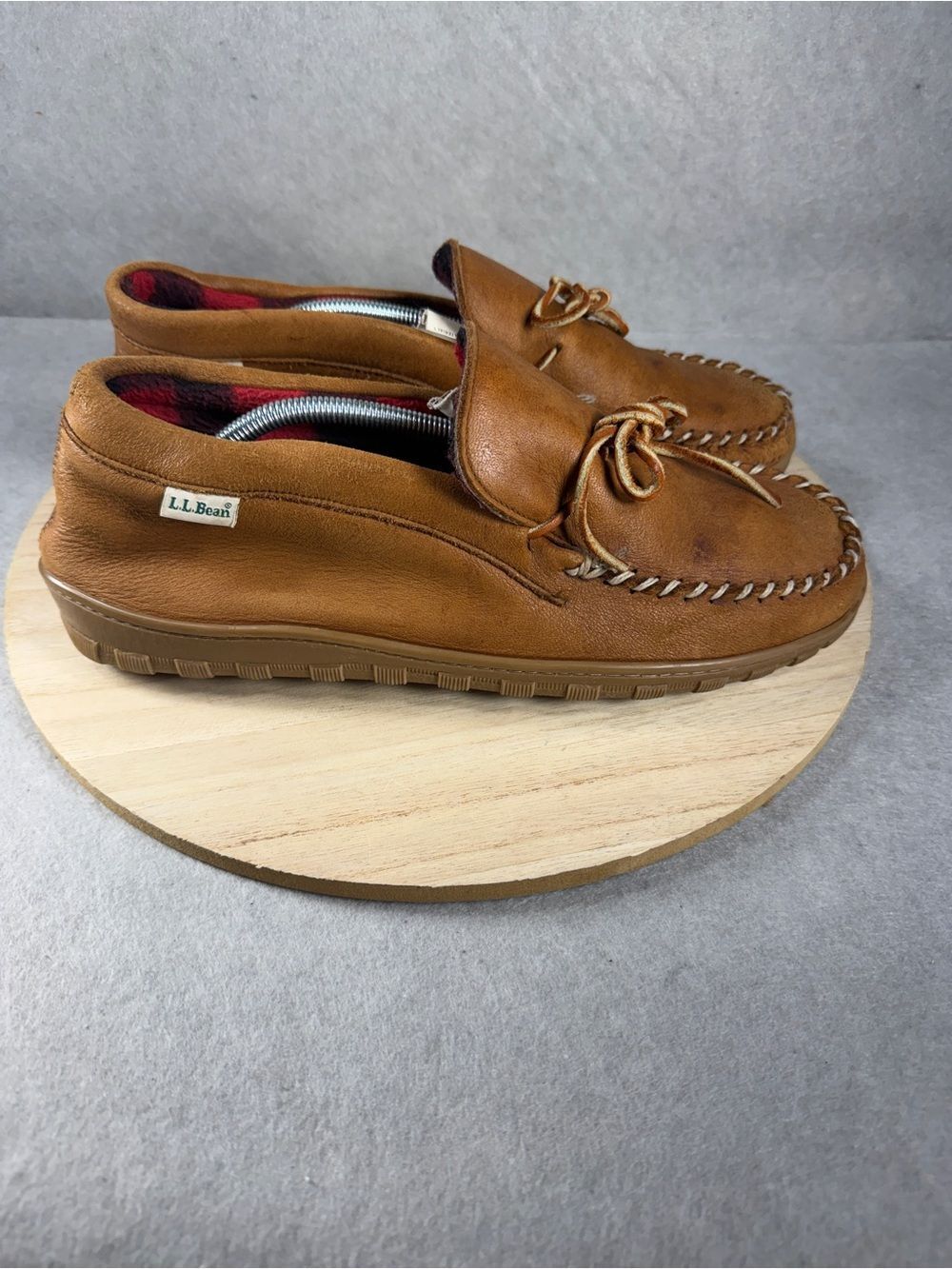Vintage LL Bean Men's Double-Bottom Flannel Moccasin Slippers – Size 12